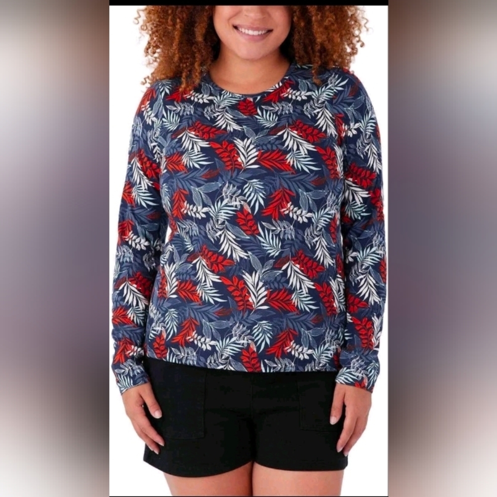Hang Ten Women's Long Sleeve Sun Protection Tee with Pocket, Blue, Size S